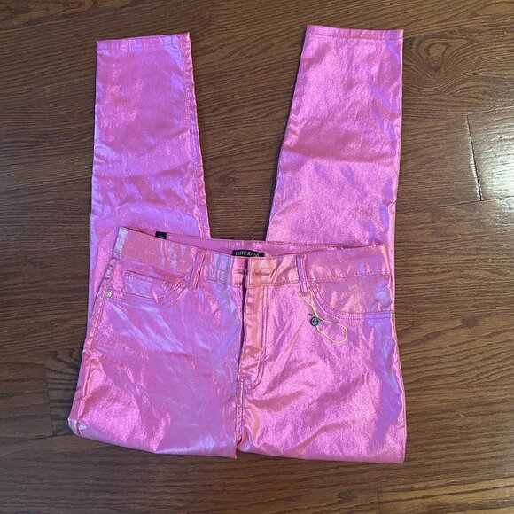 NWT Elite Jeans Skinny Hi-Rise Metallic Shimmer Pink Stretch Ankle Jeans Size XL - Picture 11 of 13